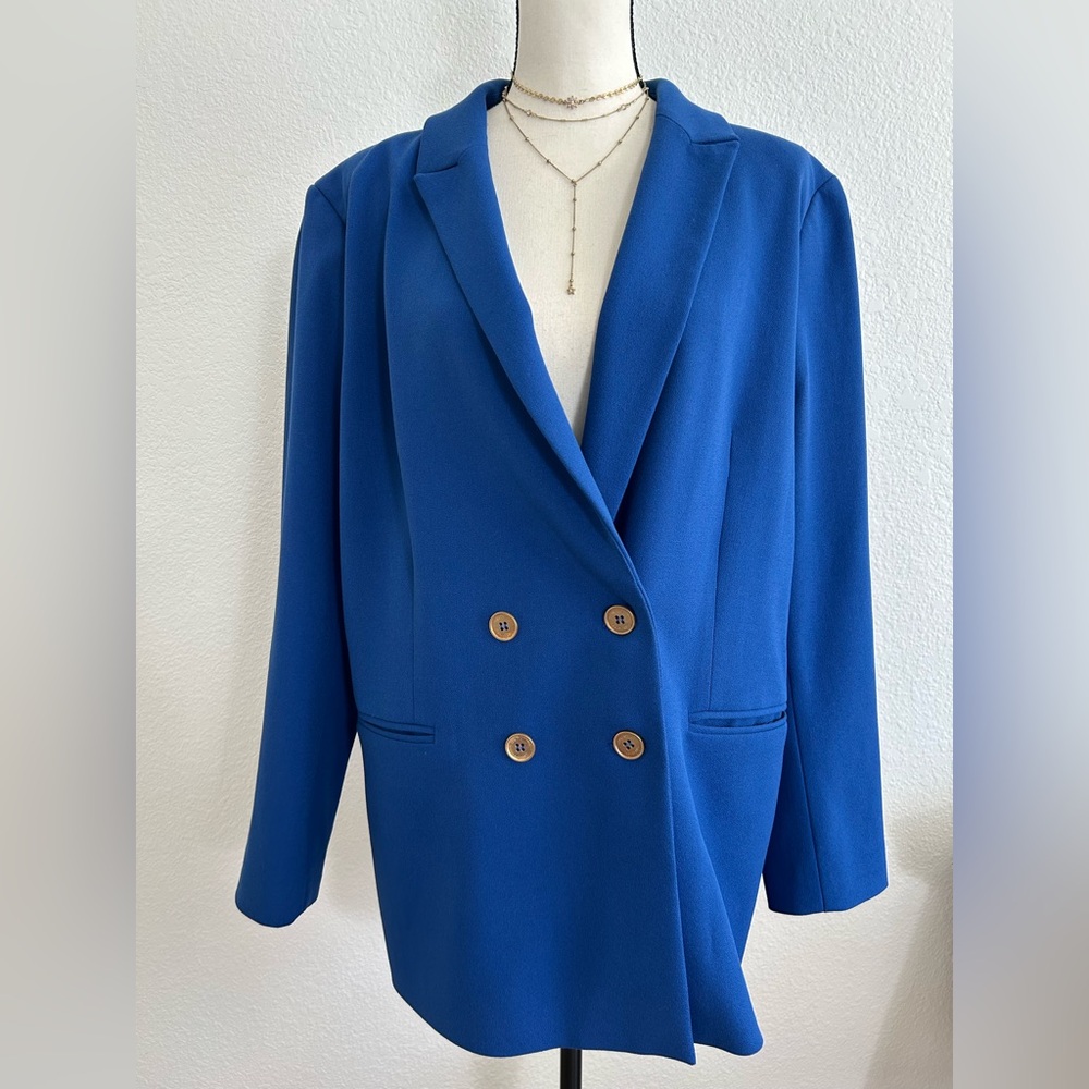 SAINT + SOFIA Royal Blue Blazer Plus Size 16 SINGLE BREASTED NOTCH LAPEL COLLAR